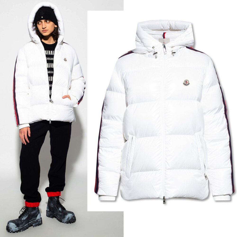 MONCLER DOWN JACKET WHITE DINCER LOGO DETAIL w HOOD sz 5 / XL